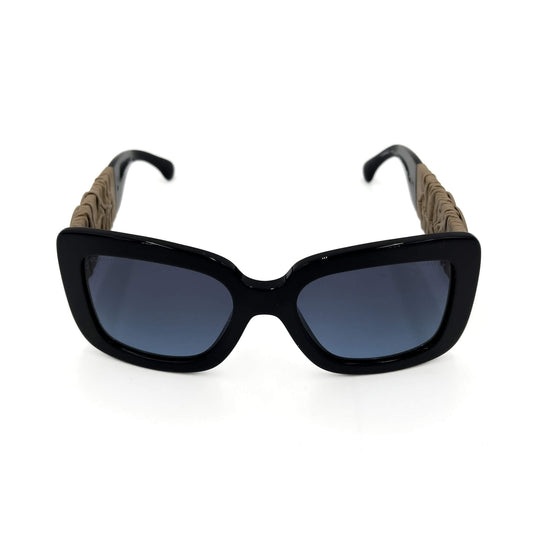 Lunettes de soleil bicolores en acétate carré et cuir de veau