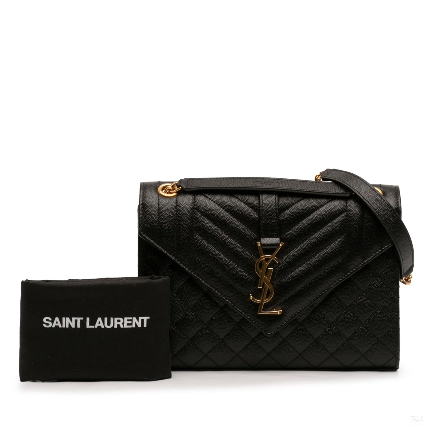 322605111 Saint Laurent Medium Grain De Poudre Triquilt Monogram Envelope Bag Black 7