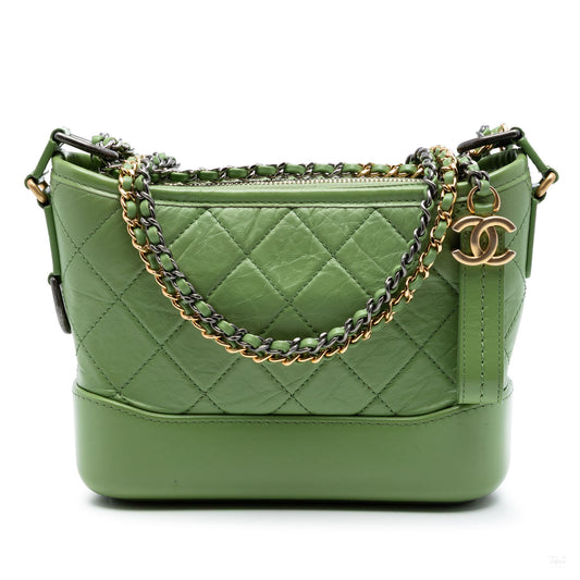 322606057 Chanel Small Quilted Aged Calfskin Gabrielle Hobo Green 1
