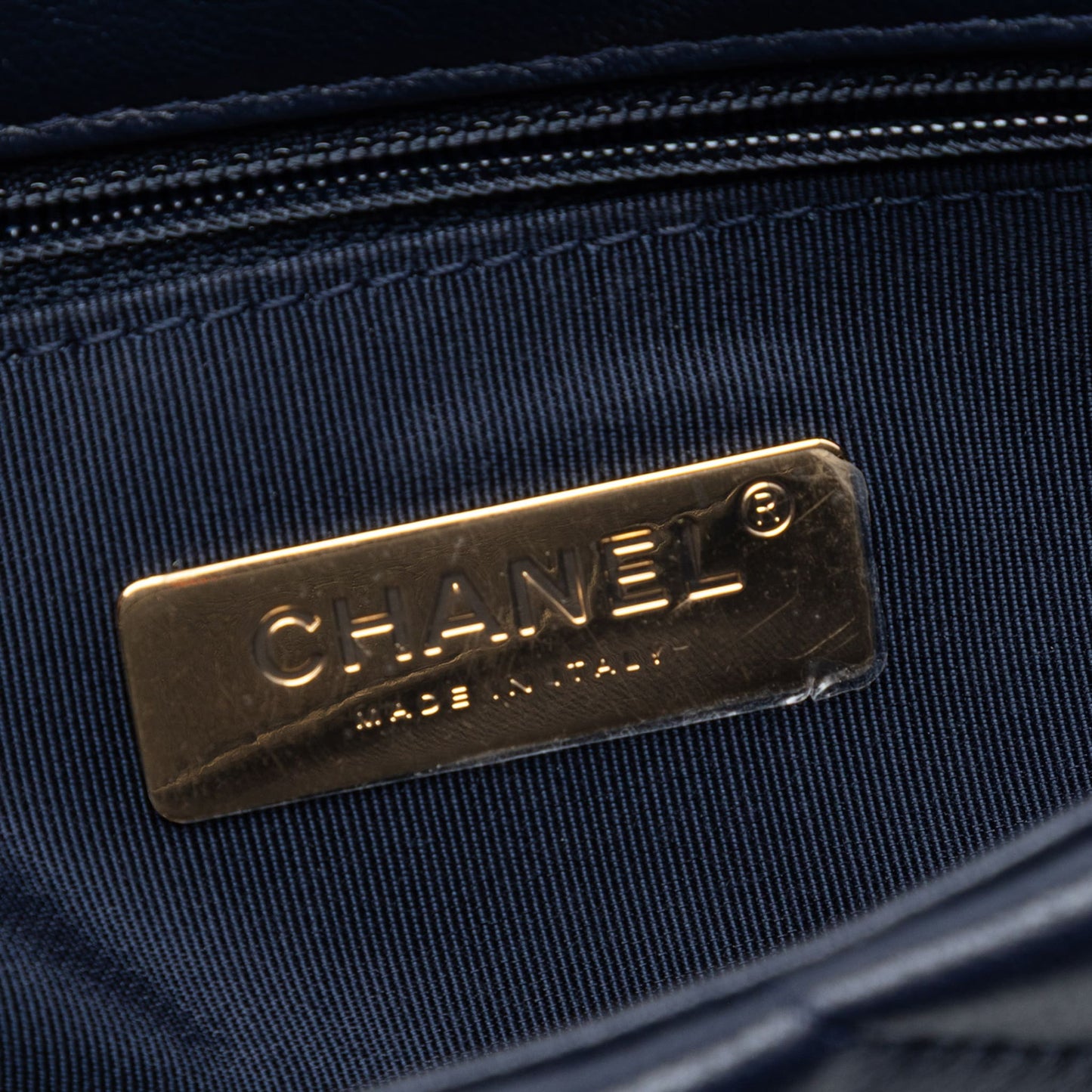 322606136 CHANEL 19 Medium Lambskin Leather Matelassè Flap Handbag Blue 5