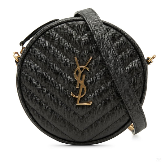 322607062 Vinyle Grained Calfskin Leather Round Chevron Quilted Camera Crossbody Black 1