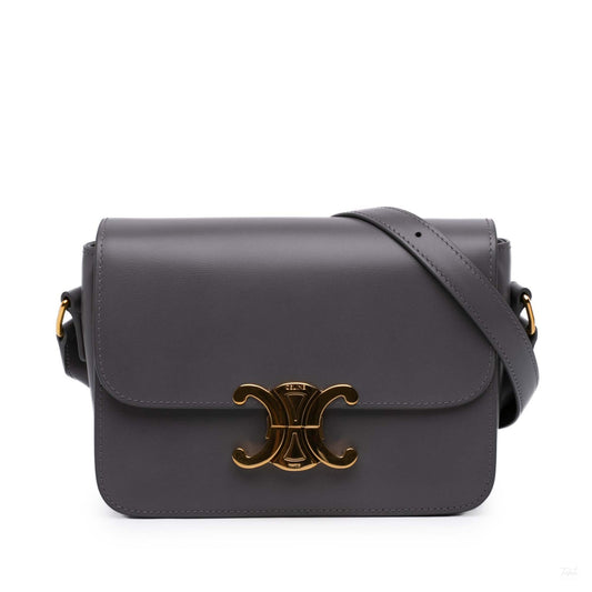322607072 Triomphe Teen Shiny Calfskin Leather Flap Crossbody Grey 1