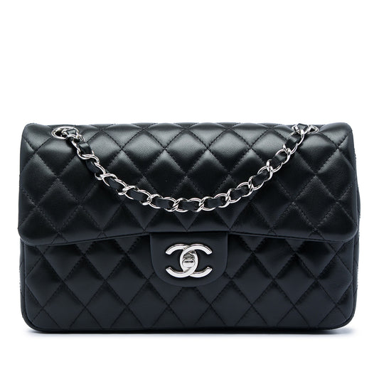 Classic Single Flap Medium Lambskin Leather Matelassè Shoulder Bag Black