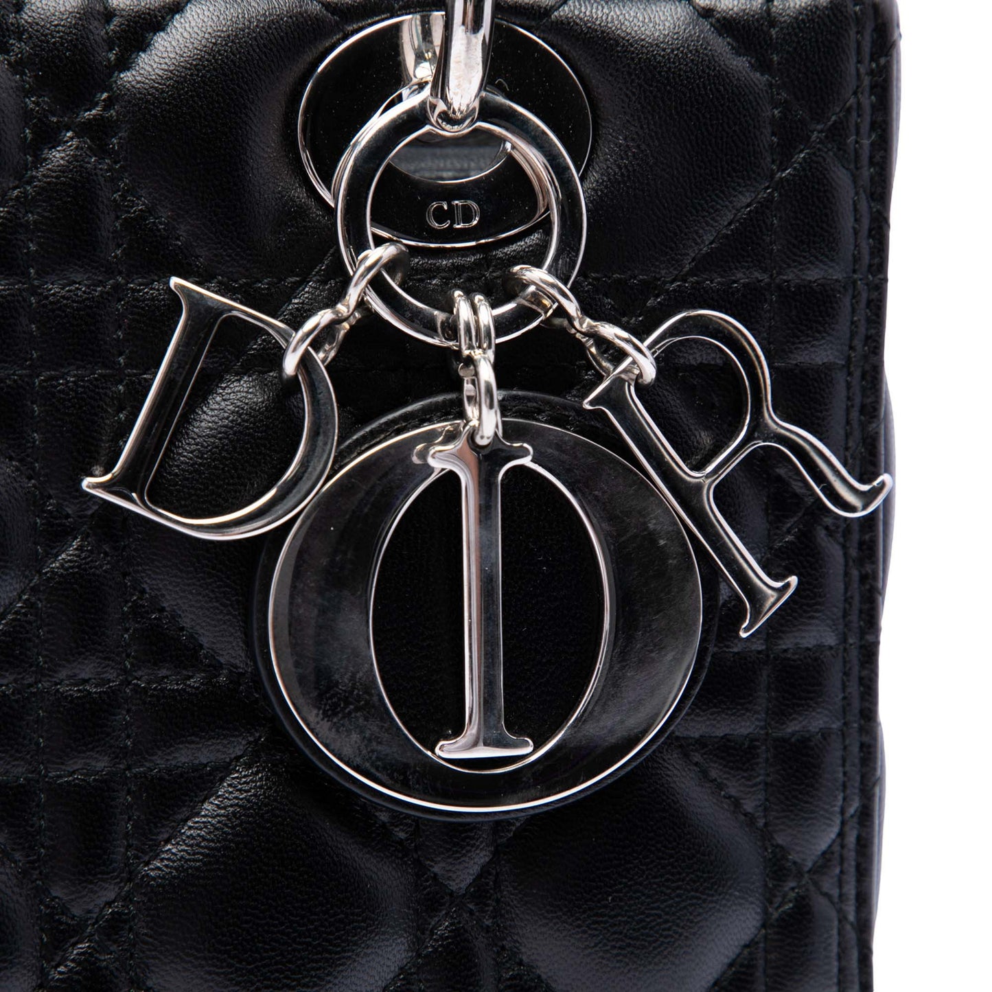 Lady Dior Medium Zip Closure Cannage Lambskin Leather 2-Ways Tote Bag Black