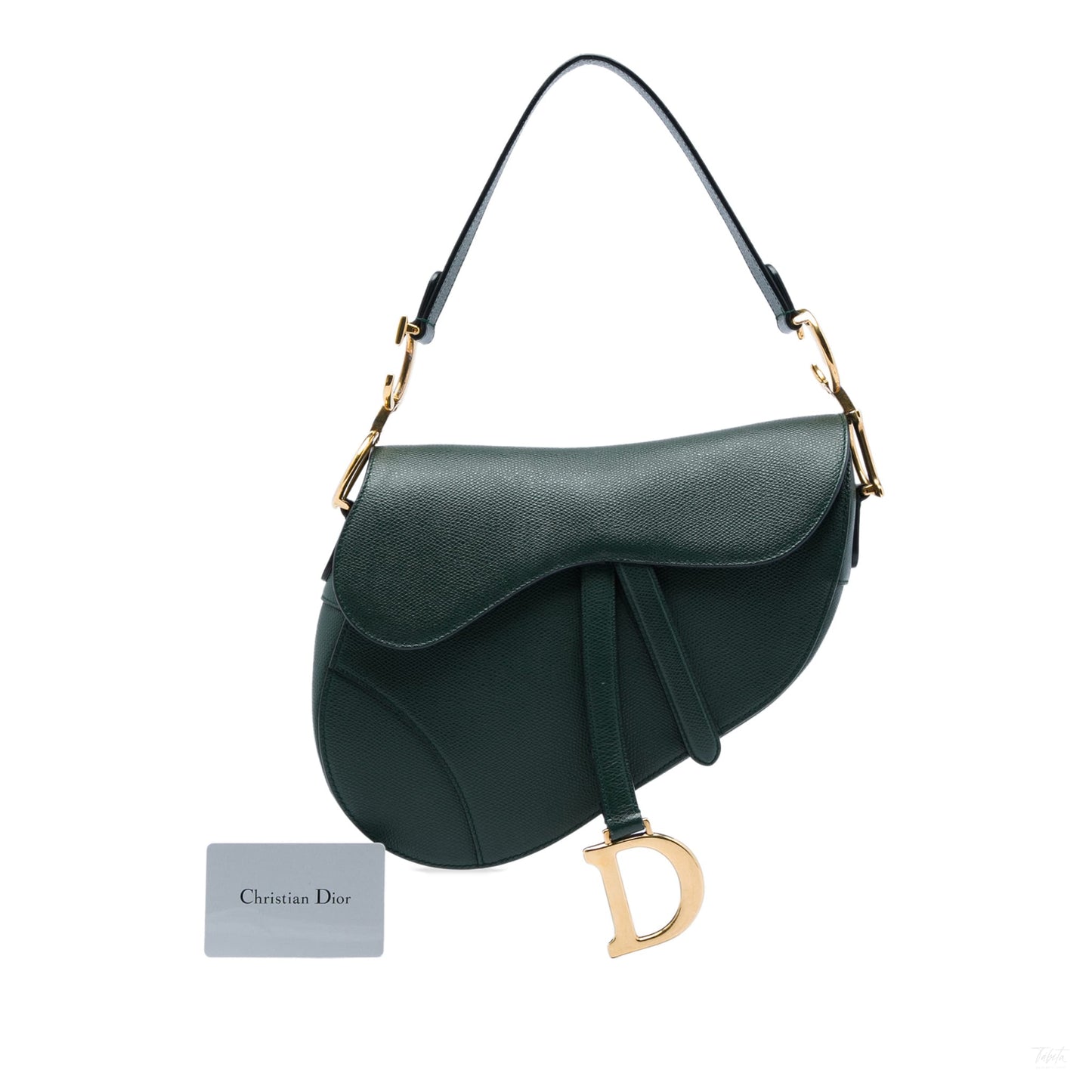 322607119 Saddle Grained Calfskin Leather No Strap Handbag Green 6