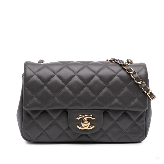322608025 Classic Single Flap Mini Lambskin Leather Matelassè Shoulder Bag Grey 1
