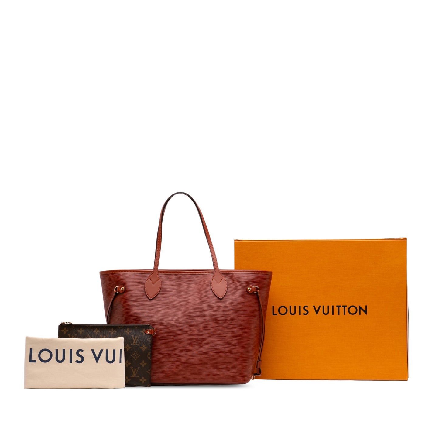 Neverfull Epi Leather Shopper Shoulder Bag Brown