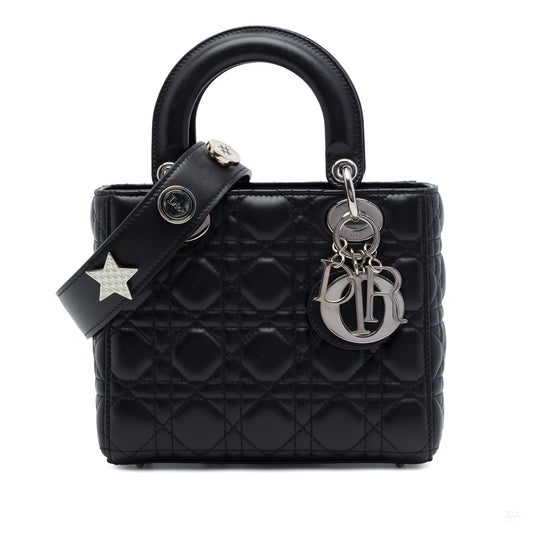 322608089 Lady Dior Small Lambskin Leather My ABCDior Cannage Tote Handbag Black 1
