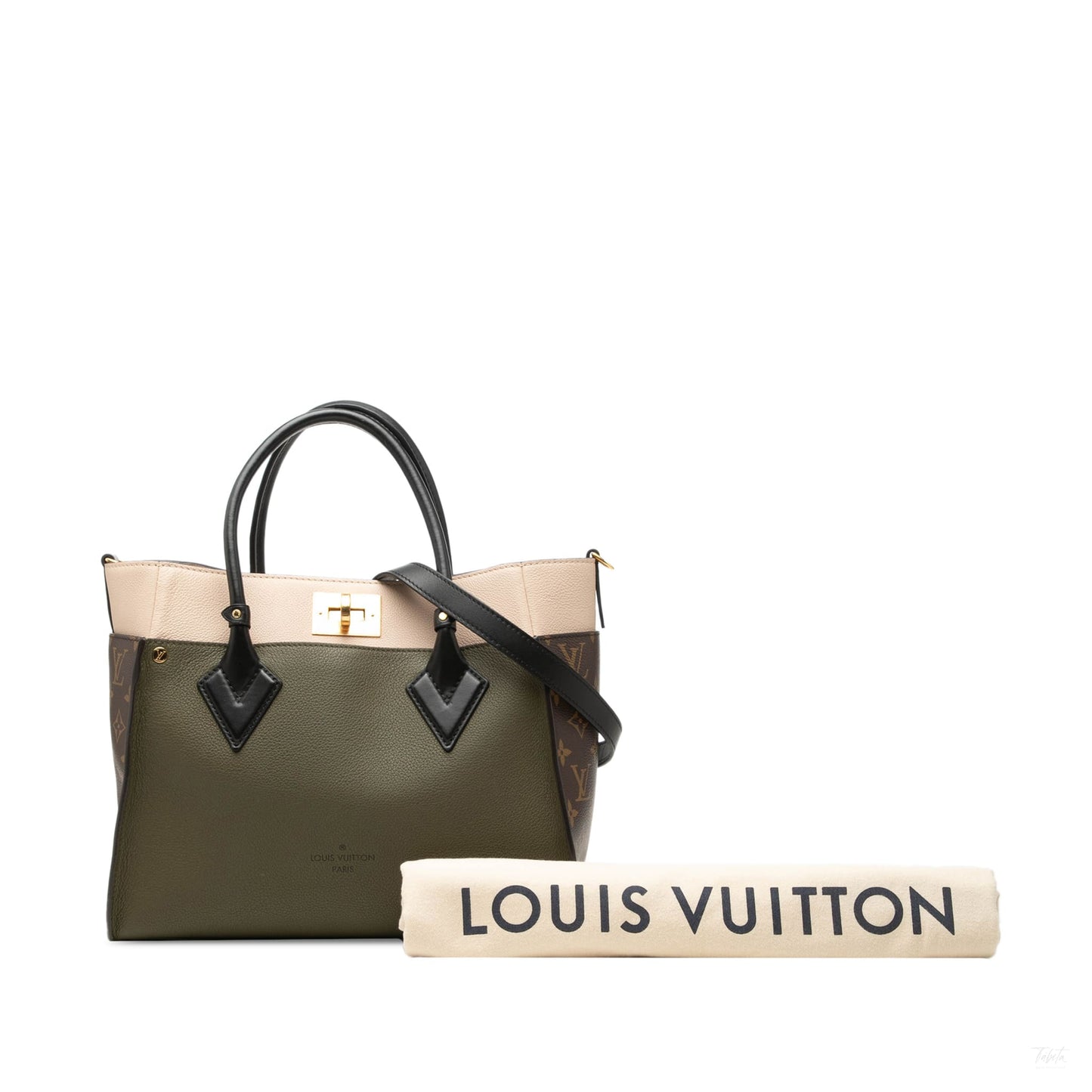 322609019 On My Side MM Leather Monogram Sides Tote Handbag Green 7
