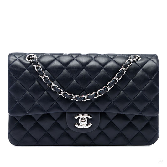 322609023 Classic Double Flap Medium Lambskin Leather Matelassè Shoulder Bag Blue 1