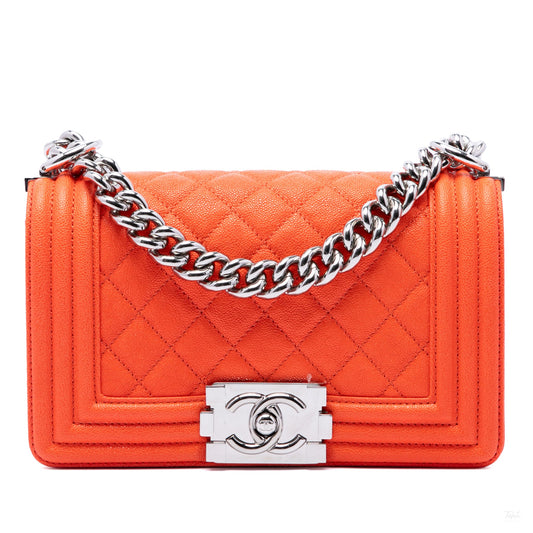 322609031 Boy Small Caviar Leather Quilted Flap Shoulder Bag Orange 1