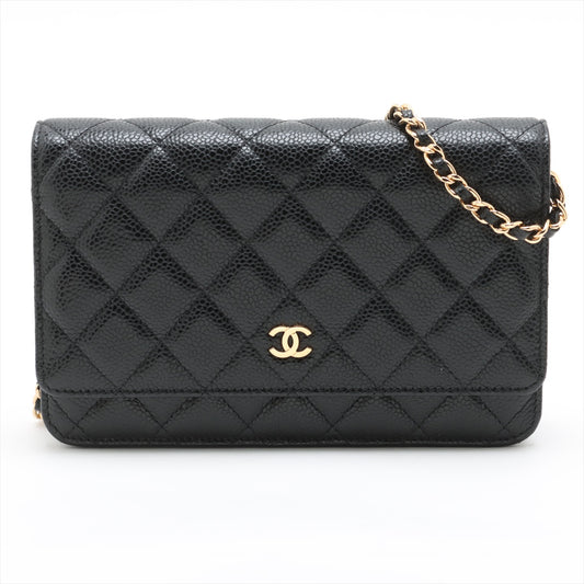 WOC Caviar Leather Quilted Flap Crossbody Black