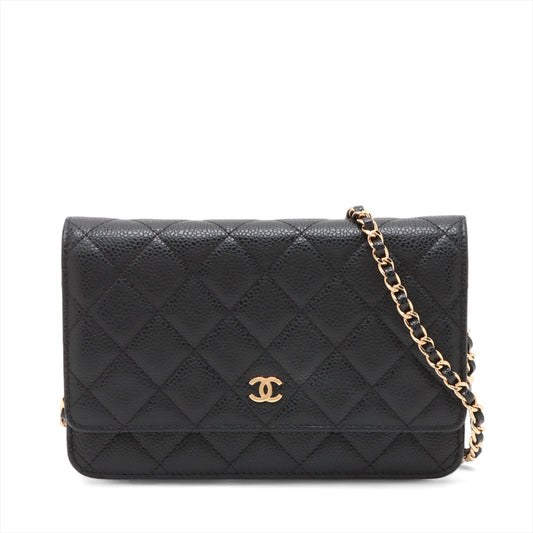 WOC Caviar Leather Quilted Flap Crossbody Black