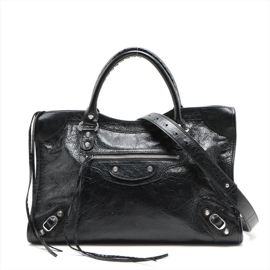 Second hand Balenciaga Le City Medium Leather 2 - Ways Shoulder Bag Black - Tabita Bags