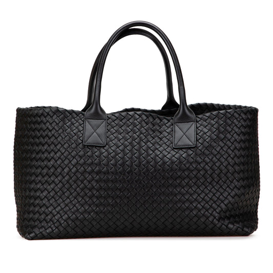 Second hand Bottega Veneta Cabat Medium Leather Intrecciato Tote Handbag Black - Tabita Bags