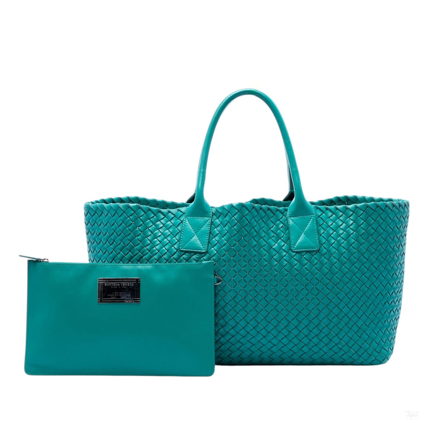 Second hand Bottega Veneta Cabat Medium Leather Intrecciato Tote Handbag Blue - Tabita Bags