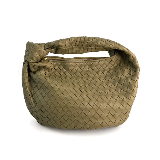 Second hand Bottega Veneta Jodie Classic Leather Intrecciato Hobo Handbag Travertine - Tabita Bags