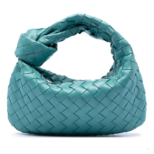 Second hand Bottega Veneta Jodie Mini Intrecciato Leather Hobo Handbag Blue - Tabita Bags