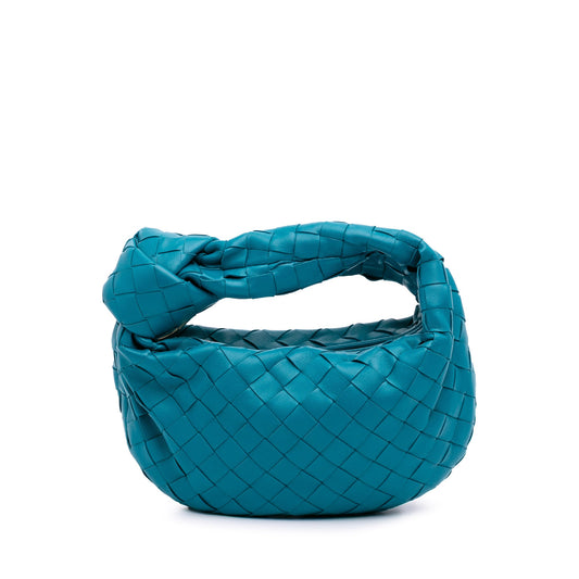 Second hand Bottega Veneta Jodie Mini Intrecciato Leather Hobo Handbag Blue - Tabita Bags