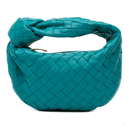 Second hand Bottega Veneta Jodie Mini Intrecciato Leather Hobo Handbag Blue - Tabita Bags