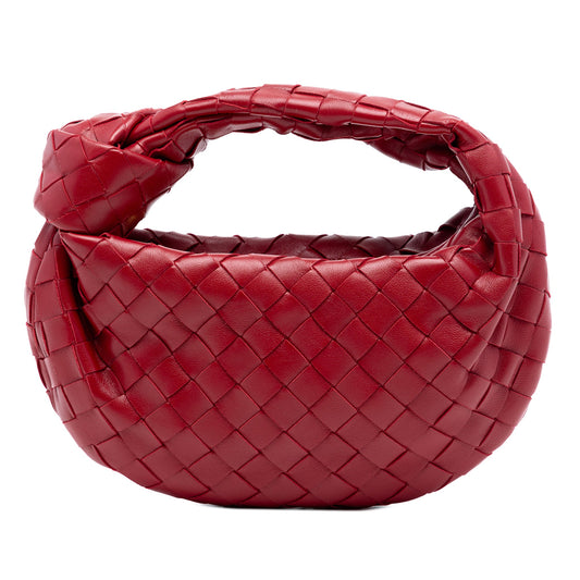 Second hand Bottega Veneta Jodie Mini Intrecciato Leather Hobo Handbag Red - Tabita Bags