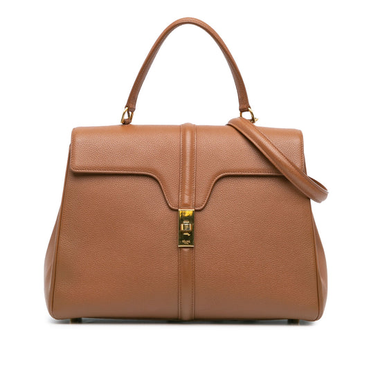 Second hand Céline 16 Medium Grained Calfskin Leather Top - handle Handbag Brown - Tabita Bags