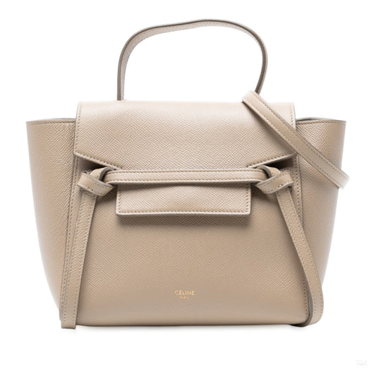 Second hand Céline Belt Bag Nano Grained Calfskin Leather Tote Handbag Brown - Tabita Bags