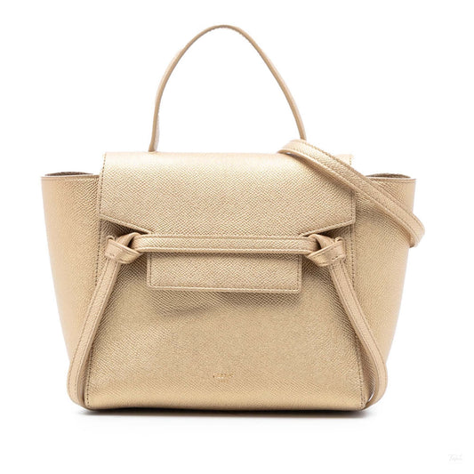 Second hand Céline Belt Bag Nano Grained Calfskin Leather Tote Handbag Gold - Tabita Bags