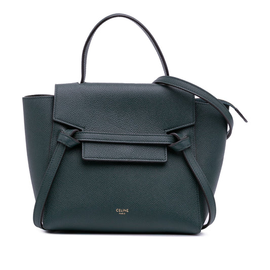 Second hand Céline Belt Bag Nano Grained Calfskin Leather Tote Handbag Green - Tabita Bags