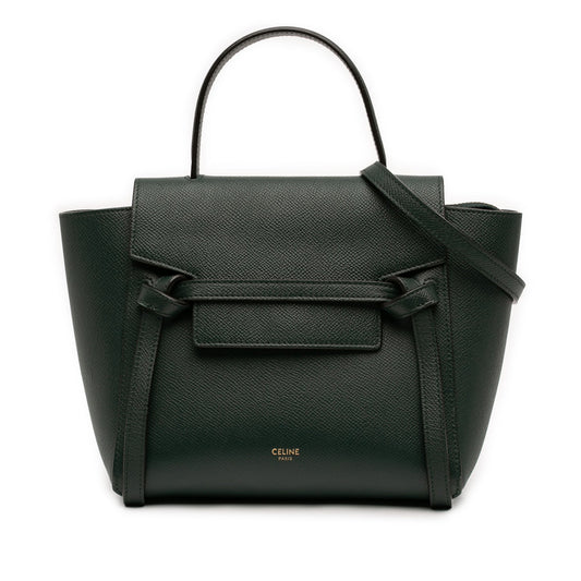 Second hand Céline Belt Bag Nano Grained Calfskin Leather Tote Handbag Green - Tabita Bags