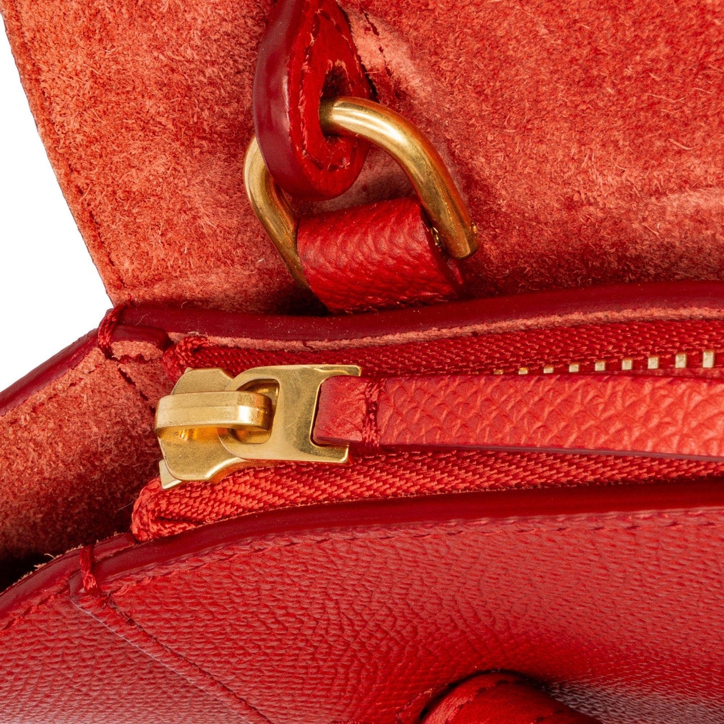Second hand Céline Belt Bag Nano Grained Calfskin Leather Tote Handbag Red - Tabita Bags