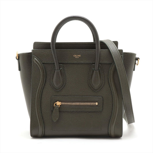 Second hand Céline Luggage Nano Drummed Calfskin Leather 2 - Ways Tote Crossbody Military Green - Tabita Bags