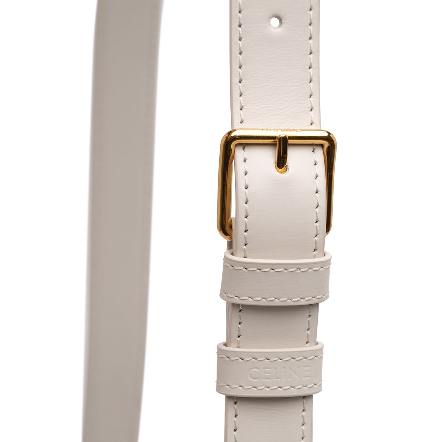Second hand Céline Triomphe Classique Shiny Calfskin Leather Flap Crossbody White - Tabita Bags