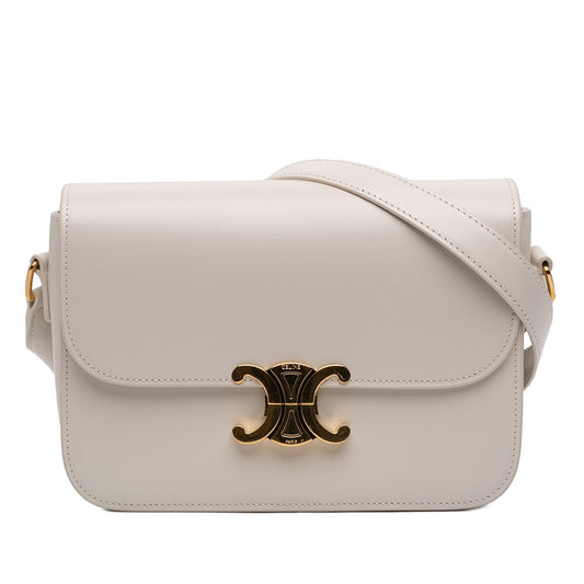 Second hand Céline Triomphe Classique Shiny Calfskin Leather Flap Crossbody White - Tabita Bags