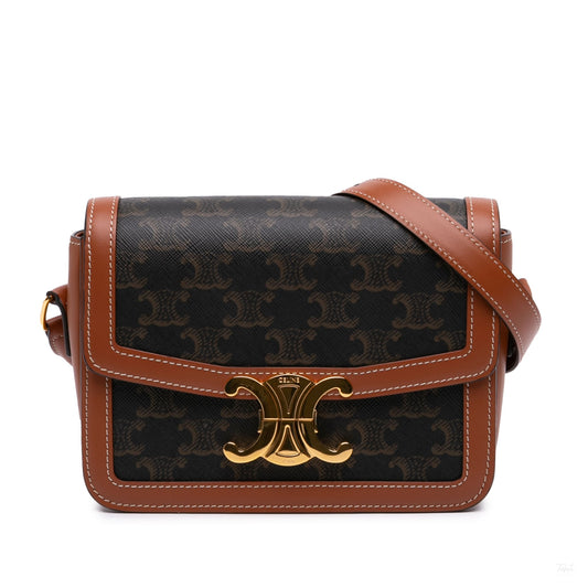 Second hand Céline Triomphe Teen Canvas & Calfskin Flap Crossbody Brown - Tabita Bags