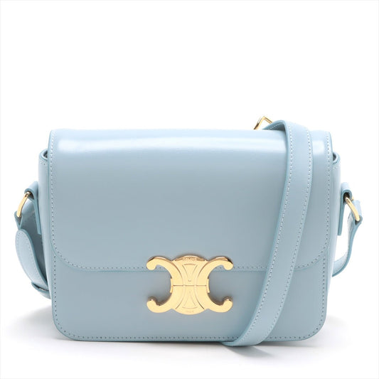 Second hand Céline Triomphe Teen Shiny Calfskin Leather 2-Ways Flap Bag Pale Blue - Tabita Bags
