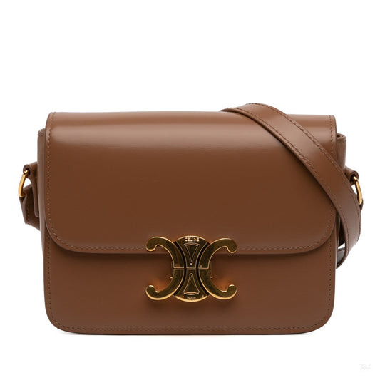 Second hand Céline Triomphe Teen Shiny Calfskin Leather Flap Crossbody Brown - Tabita Bags