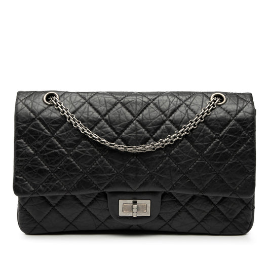 Second hand Chanel 2.55 Reissue Maxi Calfskin Leather Matelassè Flap Shoulder Bag Black - Tabita Bags