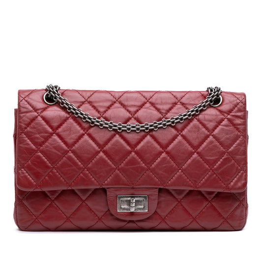 Second hand Chanel 2.55 Reissue Maxi Lambskin Leather Matelassè Flap Shoulder Bag Red - Tabita Bags