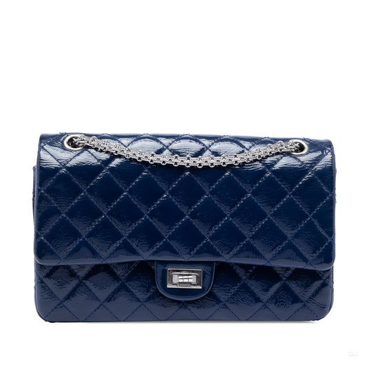 Second hand Chanel 2.55 Reissue Maxi Patent Leather Matelassè Flap Shoulder Bag Blue - Tabita Bags