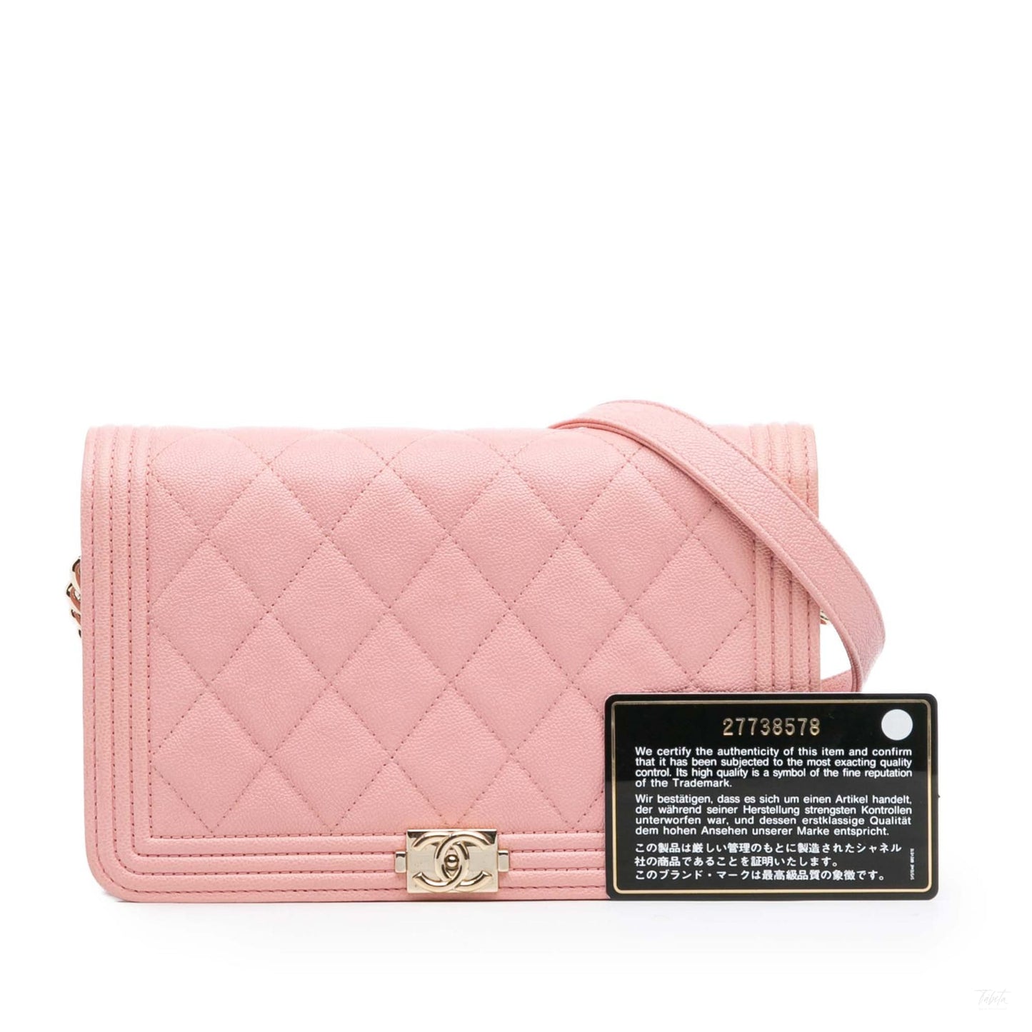 Second hand Chanel Boy Caviar Leather Quilted Wallet on Chain Crossbody Pink - Tabita Bags