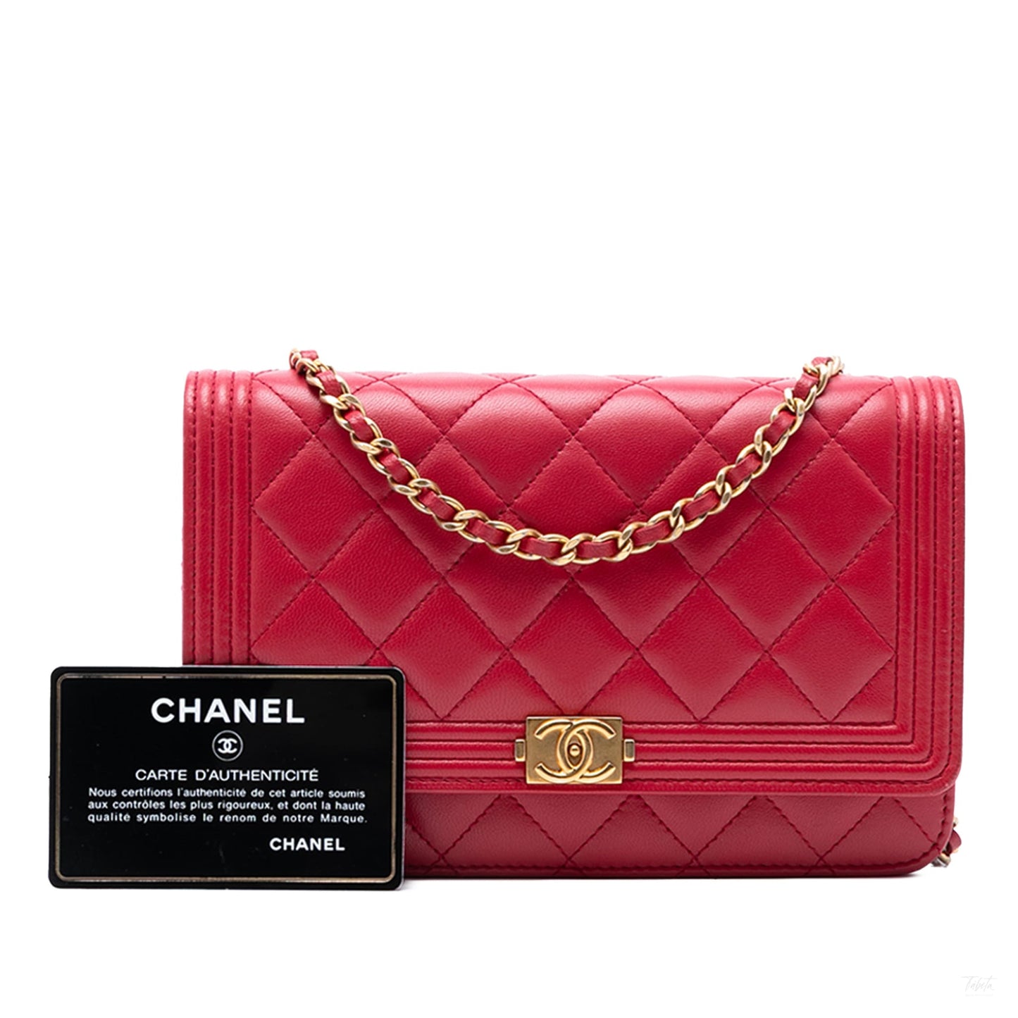 Second hand Chanel Boy Caviar Leather Quilted Wallet on Chain Crossbody Red - Tabita Bags