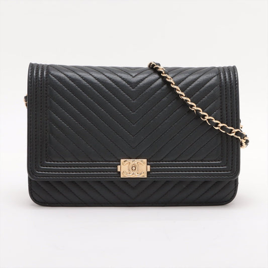 Second hand Chanel Boy Leather Wallet on Chain Clutch Black - Tabita Bags