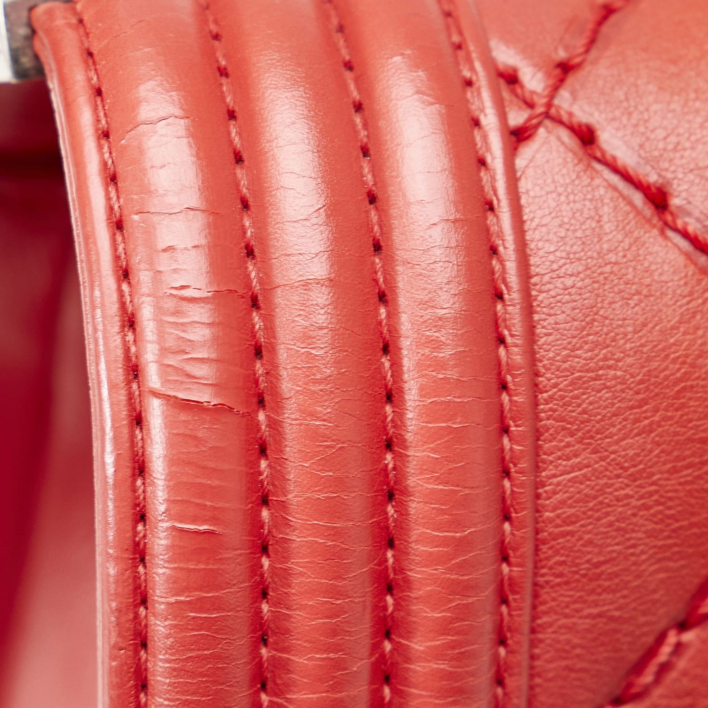 Second hand Chanel Boy Medium Calfskin Leather Double Stitch Quilted Shoulder Bag Red - Tabita Bags