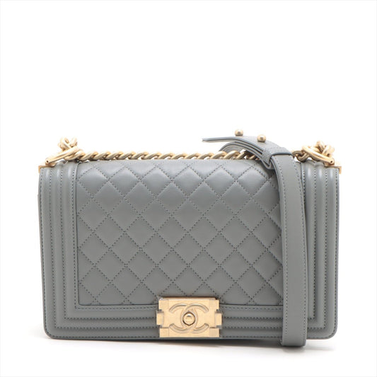 Second hand Chanel Boy Medium Quilted Lambskin Leather Bag Grey - Tabita Bags