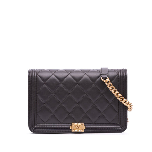 Second hand Chanel Boy Quilted Lambskin Leather Wallet on Chain Crossbody Brown - Tabita Bags