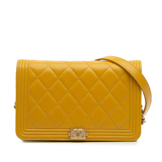 Second hand Chanel Boy Quilted Lambskin Leather Wallet on Chain Crossbody Yellow - Tabita Bags