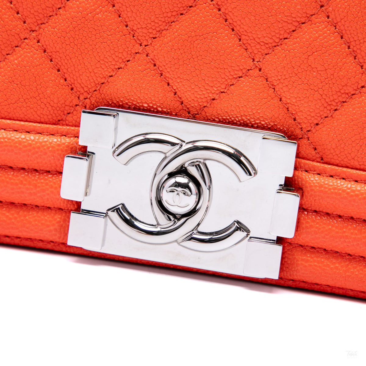 Second hand Chanel Boy Small Caviar Leather Quilted Flap Shoulder Bag Orange - Tabita Bags