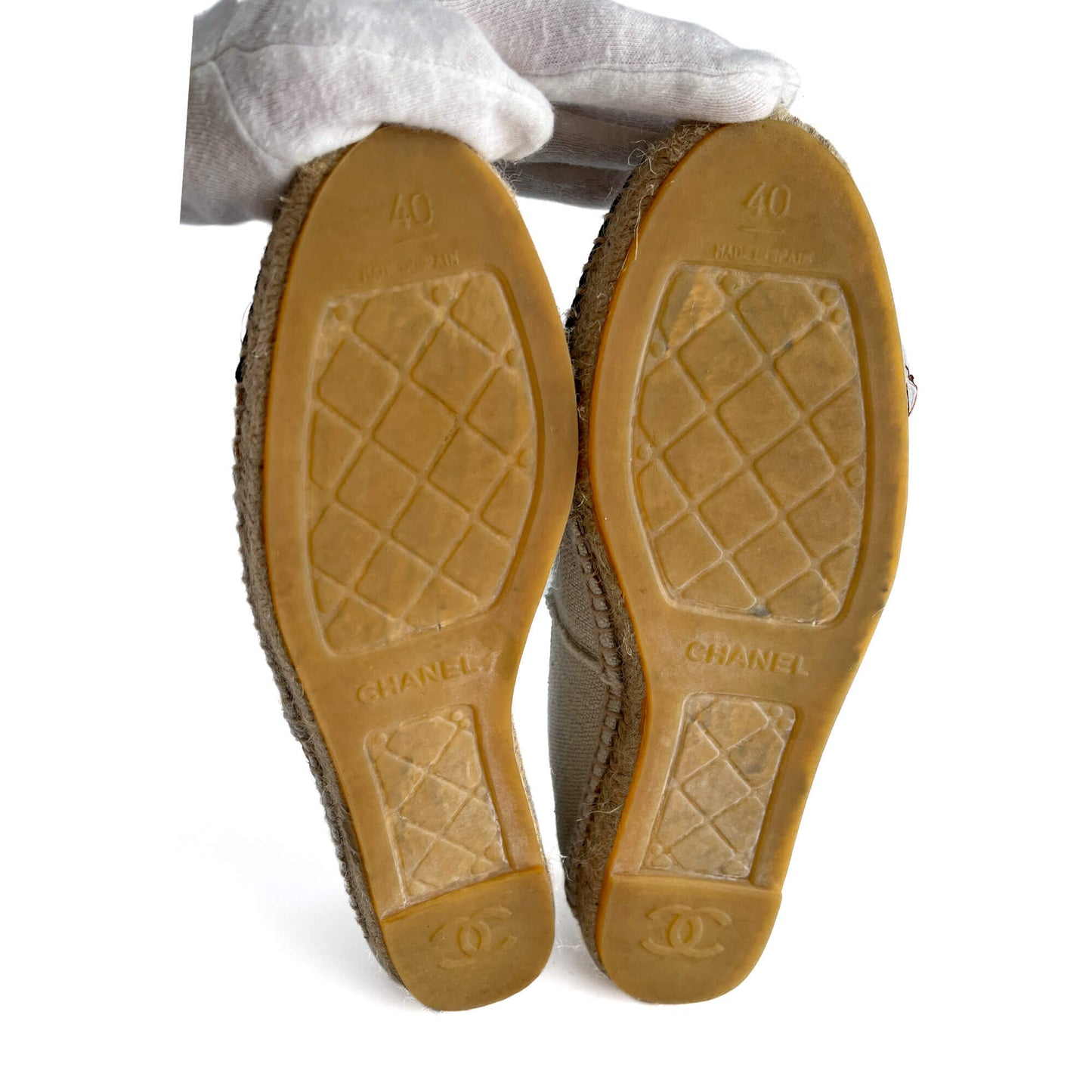 Second hand Chanel Cap - Toe Flap Cotton Flat Espadrille 40 Black & White - Tabita Bags