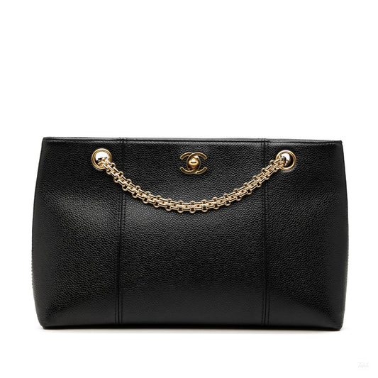 Second hand Chanel CC Caviar Leather Chain Tote Shoulder Bag Black - Tabita Bags